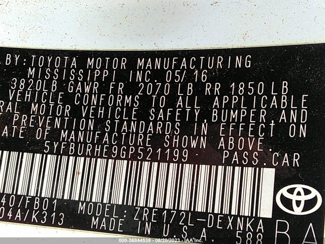 Toyota Corolla L/le/s/s Plus/le Plus 2016 5YFBURHE9GP521199 Image 15