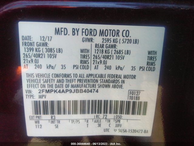 2FMPK4AP9JBB40474 Ford EDGE SPORT