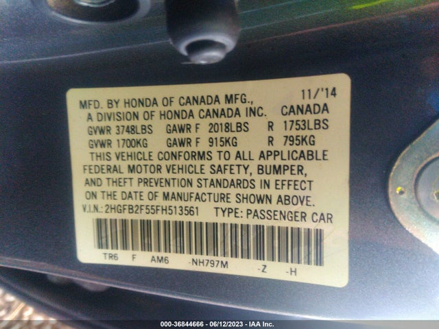 Honda Civic Sedan Lx 2015 2HGFB2F55FH513561 Image 9
