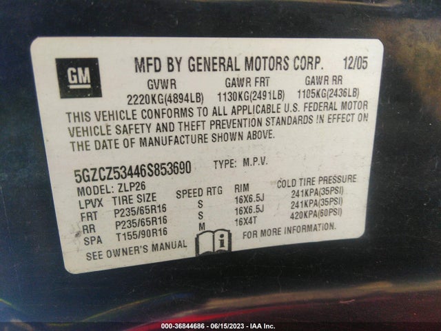 2006 SATURN VUE V6 VIN: 5GZCZ53446S853690