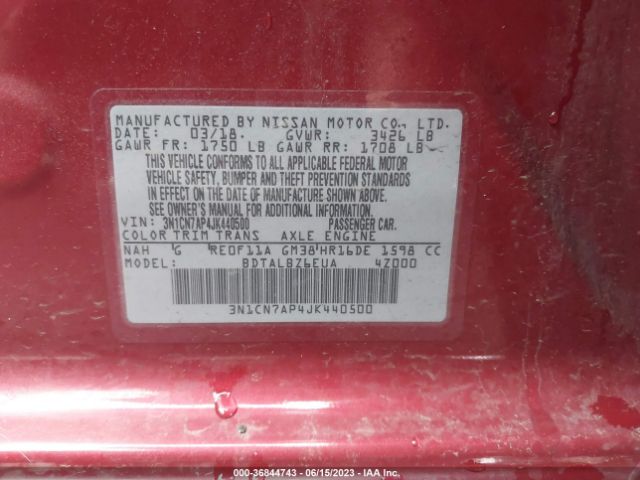3N1CN7AP4JK440500 Nissan Versa Sedan Sv