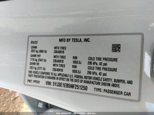 Tesla Model 3 Long Range 2022 5YJ3E1EB5NF251250 Image 16