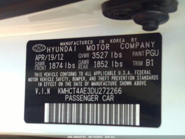 2013 HYUNDAI ACCENT GLS VIN: KMHCT4AE3DU272266