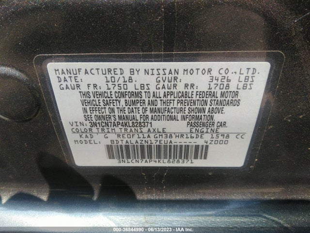 Nissan Versa Sedan S Plus 2019 3N1CN7AP4KL828371 Image 10