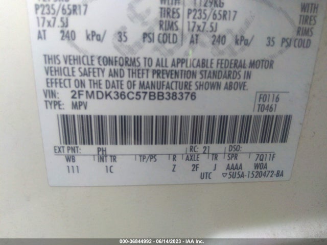 2007 FORD EDGE SE VIN: 2FMDK36C57BB38376