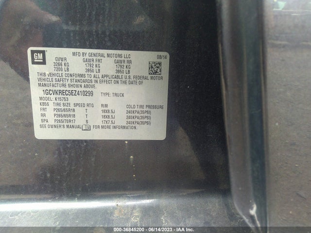 2014 CHEVROLET SILVERADO 1500 LT VIN: 1GCVKREC5EZ410299