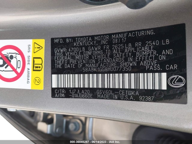 58ABK1GG8HU077350 Lexus Es Es 350