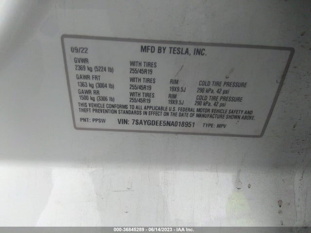 Tesla Model Y Long Range 2022 7SAYGDEE5NA018951 Image 9