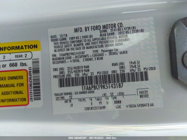 1FA6P8CF9K5143187 Ford MUSTANG GT