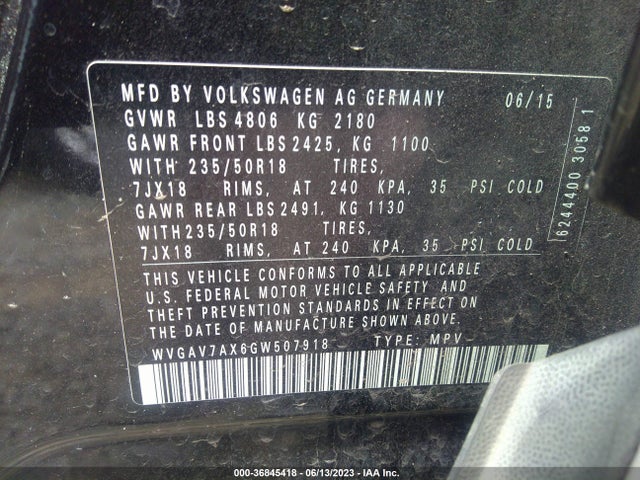 WVGAV7AX6GW507918 Volkswagen TIGUAN SE