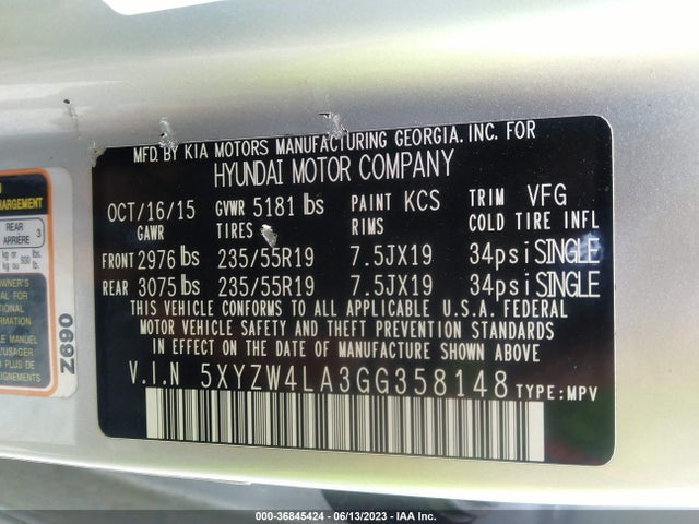 2016 HYUNDAI SANTA FE SPORT VIN: 5XYZW4LA3GG358148