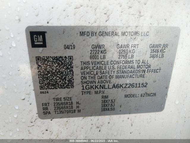 1GKKNLLA6KZ261152 GMC ACADIA SLE