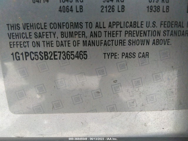Chevrolet Cruze 1lt 2014 1G1PC5SB2E7365465 Image 9