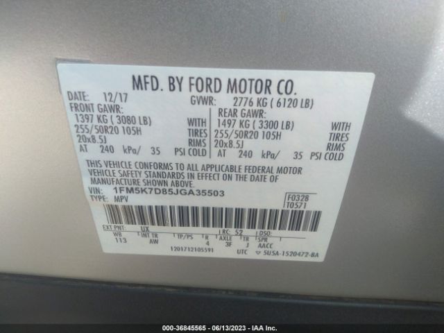 1FM5K7D85JGA35503 Ford EXPLORER XLT