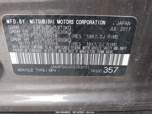 JA4AP3AU0HZ069131 Mitsubishi Outlander Sport 2.0