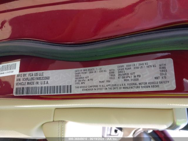 1C4RJJBG1N8533360 Jeep Grand Cherokee L Limited
