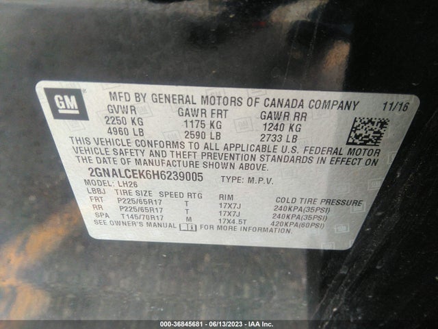 Chevrolet EQUINOX LT 2017 2GNALCEK6H6239005 Image 9
