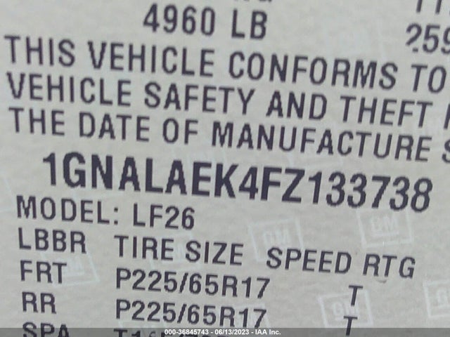 2015 CHEVROLET EQUINOX LS VIN: 1GNALAEK4FZ133738