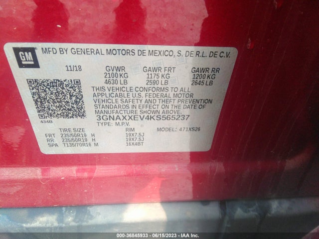 Chevrolet Equinox Premier 2019 3GNAXXEV4KS565237 Image 9