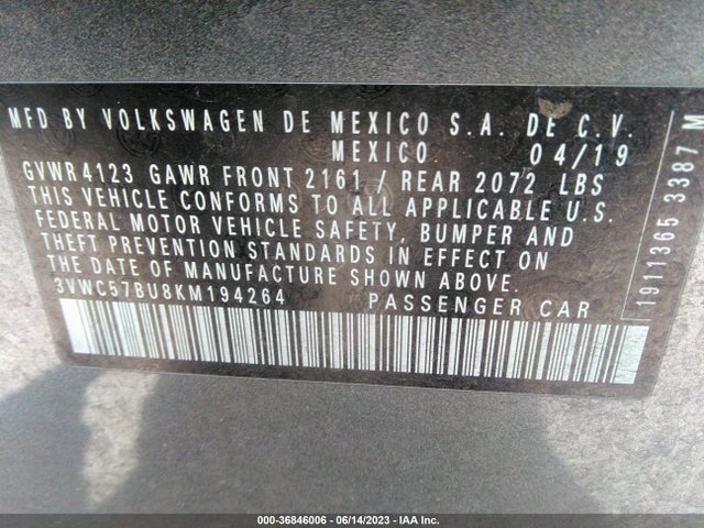 3VWC57BU8KM194264 Volkswagen Jetta S/se/r-line