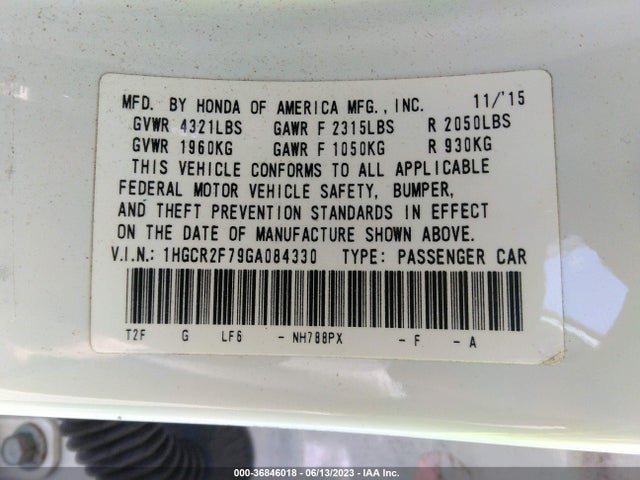 Honda Accord Sedan Ex 2016 1HGCR2F79GA084330 Image 9