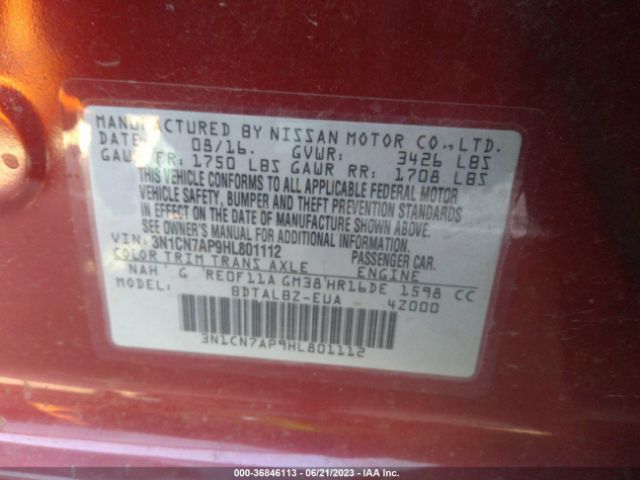 3N1CN7AP9HL801112 Nissan Versa Sedan Sv