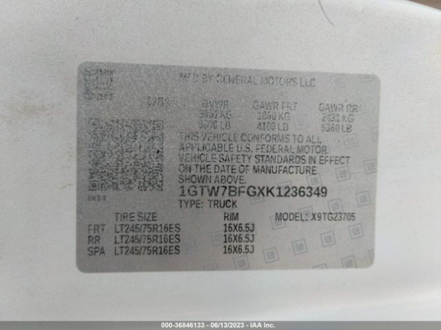 1GTW7BFGXK1236349 GMC SAVANA CARGO VAN