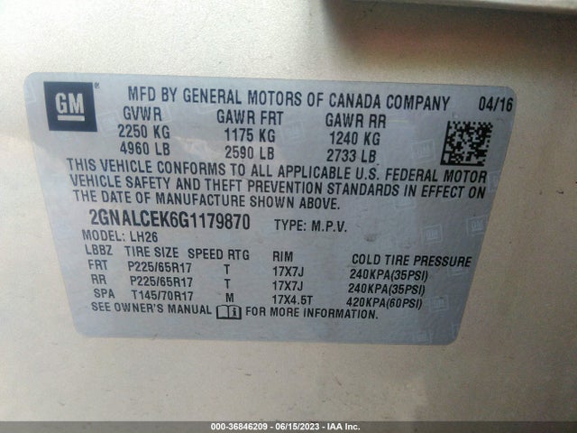 Chevrolet EQUINOX LT 2016 2GNALCEK6G1179870 Image 9