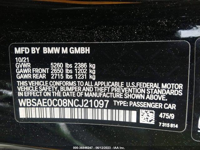 2022 BMW M8, VIN: WBSAE0C08NCJ21097