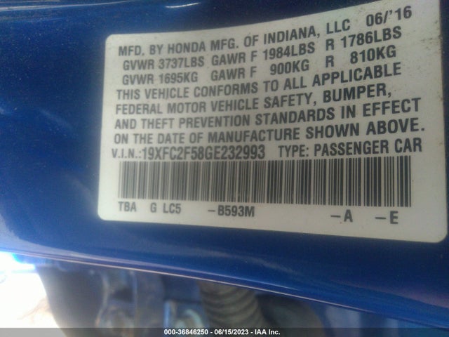 Honda Civic Sedan Lx 2016 19XFC2F58GE232993 Image 15