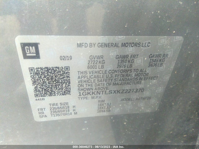 2019 GMC ACADIA SLE VIN: 1GKKNTLSXKZ227370