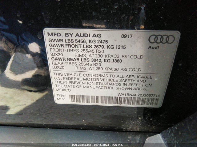 2018 AUDI Q5 PREMIUM PLUS VIN: WA1BNAFY2J2067714