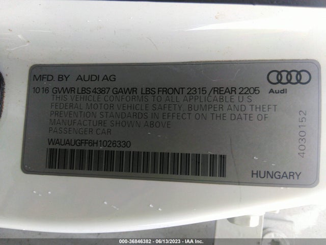 WAUAUGFF6H1026330 Audi A3 Sedan Premium