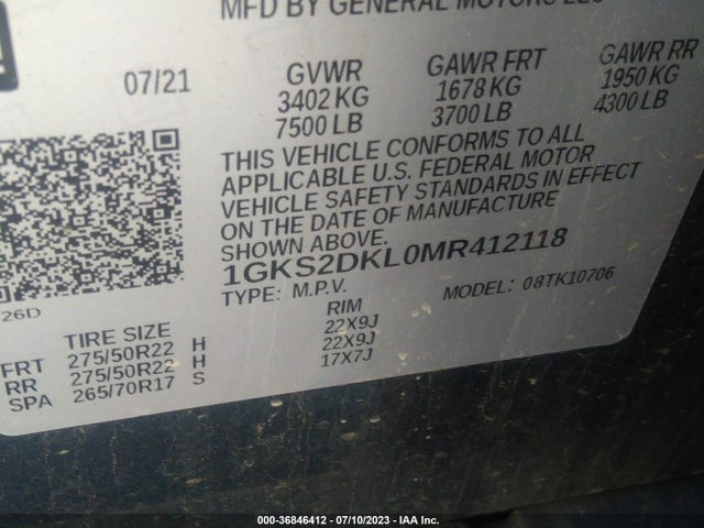 GMC YUKON DENALI 2021 1GKS2DKL0MR412118 Image 9