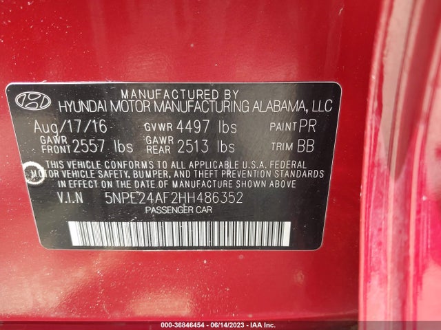 Hyundai SONATA SE 2017 5NPE24AF2HH486352 Image 10