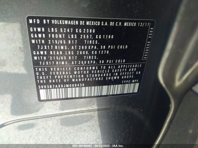 3VV3B7AX8JM088436 Volkswagen Tiguan Sel/se