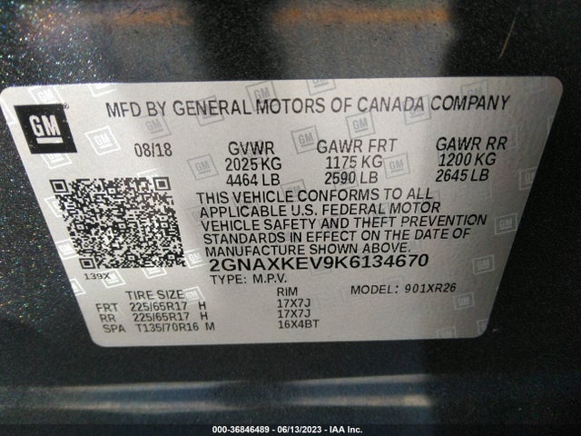 Chevrolet EQUINOX LT 2019 2GNAXKEV9K6134670 Image 9