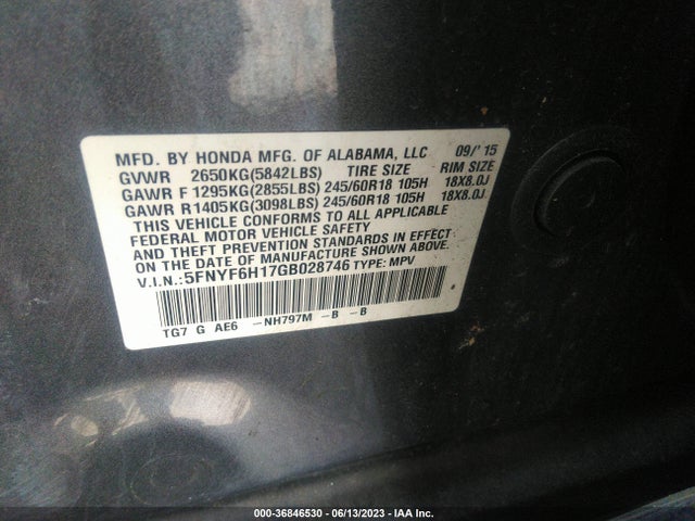 Honda PILOT LX 2016 5FNYF6H17GB028746 Image 9