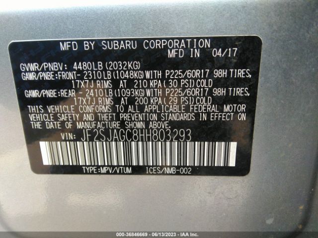 JF2SJAGC8HH803293 Subaru Forester Premium