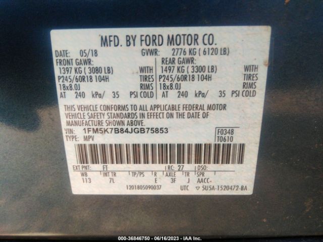 1FM5K7B84JGB75853 Ford Explorer Base