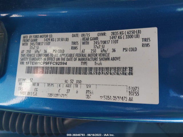 Ford F-150 Xl/lariat/xlt 2015 1FTEW1CP9FFC92594 Image 15