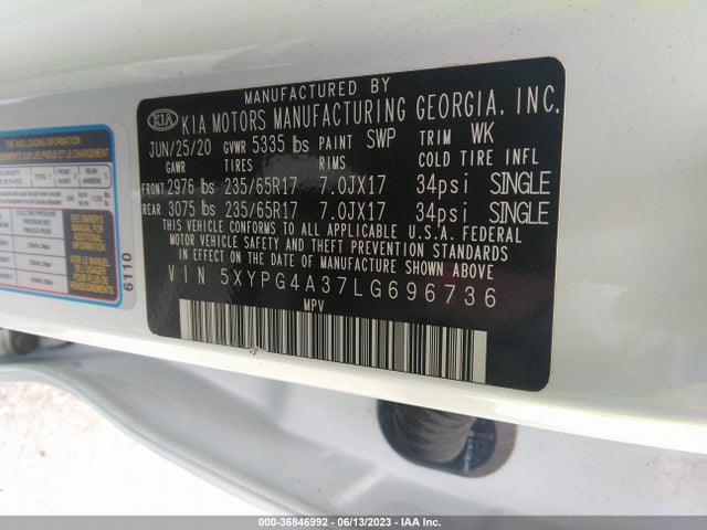 KIA SORENTO LX 2020 5XYPG4A37LG696736 Image 9