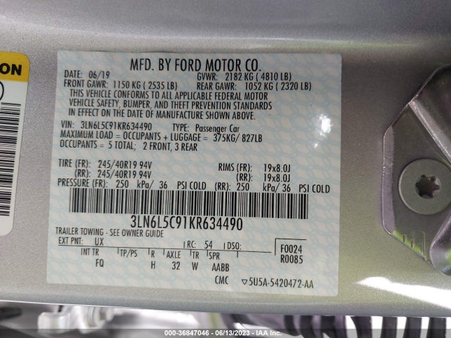 3LN6L5C91KR634490 Lincoln Mkz Reserve I