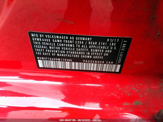 WVWVF7AU9HW179386 Volkswagen Golf R