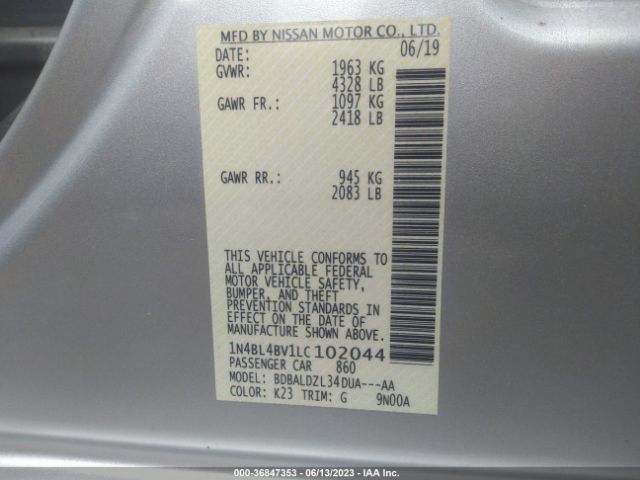 1N4BL4BV1LC102044 Nissan Altima 2.5 S