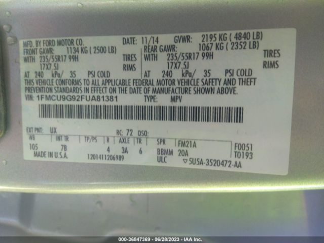 1FMCU9G92FUA81381 Ford ESCAPE SE