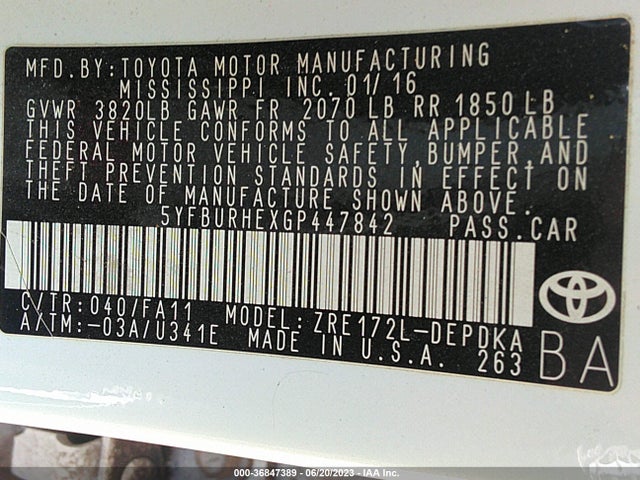 Toyota COROLLA L 2016 5YFBURHEXGP447842 Image 25