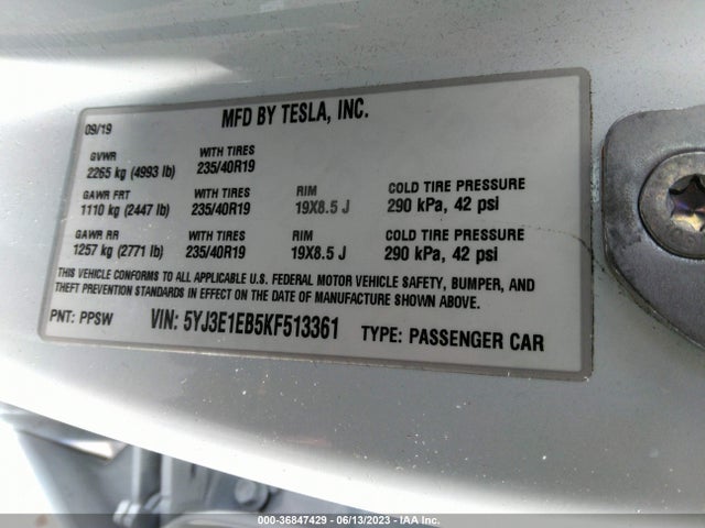 Tesla Model 3 Long Range/performance 2019 5YJ3E1EB5KF513361 Image 8