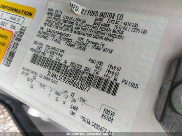 3LN6L5C92HR603077 Lincoln MKZ SELECT