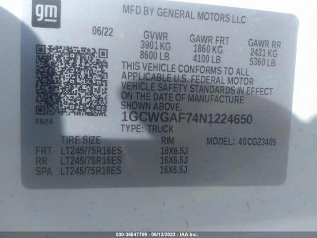Chevrolet EXPRESS CARGO VAN 2022 1GCWGAF74N1224650 Image 9